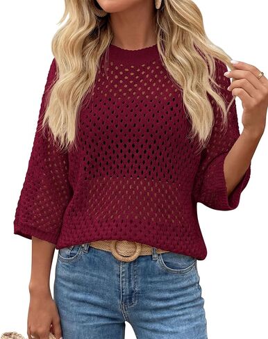KIRUNDO Crochet Tops for Women Summer Hollow Out Batwing Sleeve Cover Up Cute Pullover Sweater Shirts Beach Vacations Clothes in Saudi Arabia