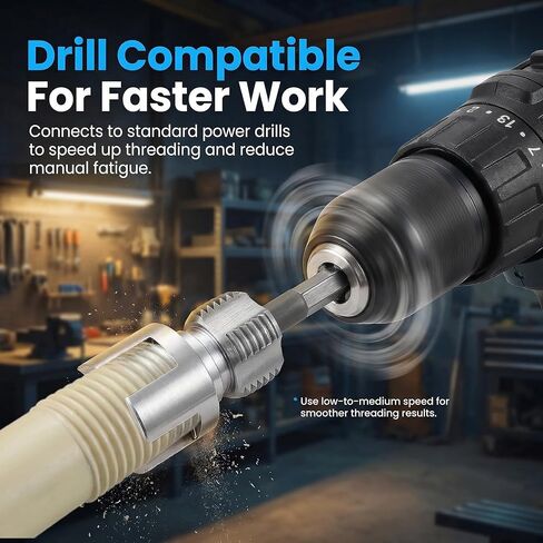 3PCS PVC Pipe Threader Kit, Integrated Internal & External Pipe Threading Tool for 1/2", 3/4" & 1" PVC/Plastic Pipes, PVC Threader for Drill, 4 in 1 Water Pipe Thread Cutting Tool with 2 PTFE Tapes in Kuwait