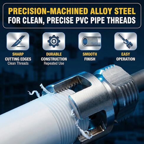 3PCS PVC Pipe Threader Kit, Integrated Internal & External Pipe Threading Tool for 1/2", 3/4" & 1" PVC/Plastic Pipes, PVC Threader for Drill, 4 in 1 Water Pipe Thread Cutting Tool with 2 PTFE Tapes in Kuwait