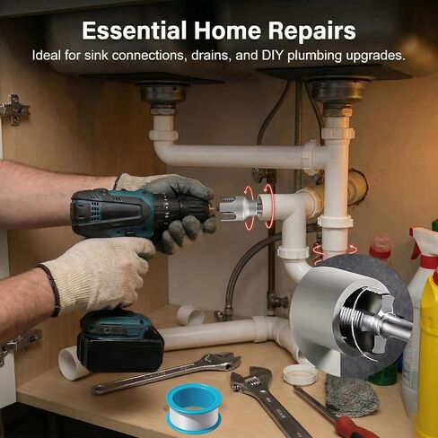 3PCS PVC Pipe Threader Kit, Integrated Internal & External Pipe Threading Tool for 1/2", 3/4" & 1" PVC/Plastic Pipes, PVC Threader for Drill, 4 in 1 Water Pipe Thread Cutting Tool with 2 PTFE Tapes in Kuwait
