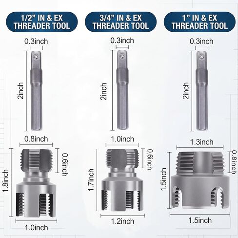 3PCS PVC Pipe Threader Kit, Integrated Internal & External Pipe Threading Tool for 1/2", 3/4" & 1" PVC/Plastic Pipes, PVC Threader for Drill, 4 in 1 Water Pipe Thread Cutting Tool with 2 PTFE Tapes in Kuwait