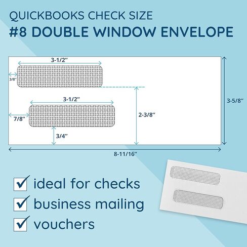 500 No. 8 Flip and Seal Double Window Security Check Envelopes - Designed for Quickbooks Printed Checks - Number 8 Size 3 5/8 Inch x 8 11/16 Inch in Saudi Arabia