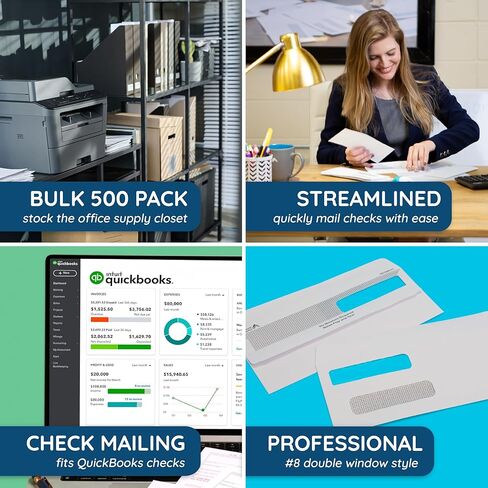 500 No. 8 Flip and Seal Double Window Security Check Envelopes - Designed for Quickbooks Printed Checks - Number 8 Size 3 5/8 Inch x 8 11/16 Inch in Saudi Arabia