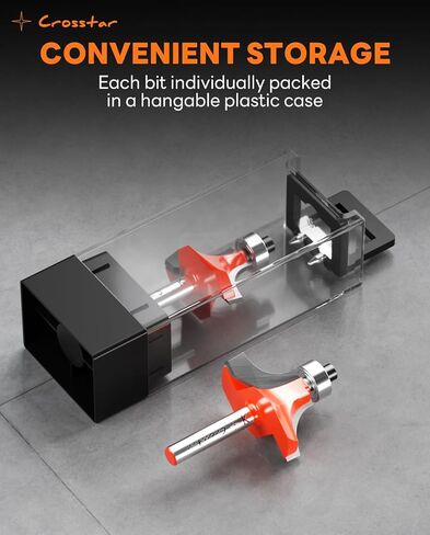 Crosstar 7 قطع لقمة توجيه دائرية ذات محمل علوي، 1/4 عرقوب، إدراجات كربيد، 2 قطعة توجيه دائرية بزاوية المزامير، لقمة توجيه لتشكيل الحافة، مع دليل تحمل أداة النجارة باستخدام الحاسب الآلي in Kuwait