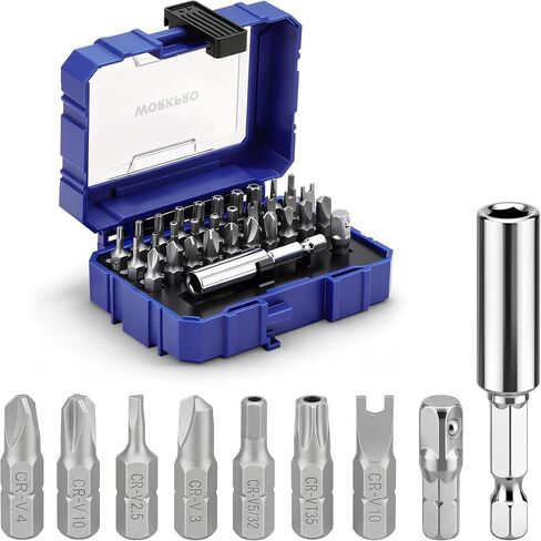 WORKPRO Security Bit Set, 32PCS Tamper Proof Screwdriver Set with Magnetic Holder, 1/4" Adapter,Torx Hex Tri-Wing Spanner Bits, Stackable Repair Tool Kit for Electronics, Automotive & Appliance Repair in Kuwait