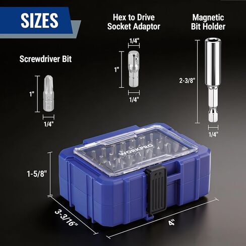 WORKPRO Security Bit Set, 32PCS Tamper Proof Screwdriver Set with Magnetic Holder, 1/4" Adapter,Torx Hex Tri-Wing Spanner Bits, Stackable Repair Tool Kit for Electronics, Automotive & Appliance Repair in Kuwait