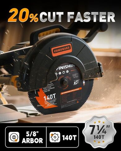 COMOWARE 7-1/4 "شفرة منشار دائري، 140T شفرة منشار طاولة، 5/8" أربور، ATB شفرة منشار دائري، مضادة للاهتزاز، تفلون مضاد للالتصاق، شفرات مناشير ميتري للخشب والصفائح والخشب الرقائقي والأخشاب الصلبة in Kuwait