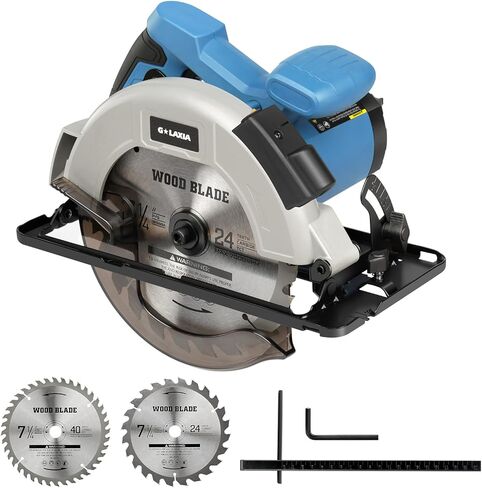 11A Circular Saw Corded, 6000RPM Electric Circular Saw with Laser Guide, Adjustable Cutting Depth 2-1/2" (90°) to 1-7/8" (45°), 7-1/4" Blade, Carpentry Tool for Wood Plastic Precision Cutting in Kuwait