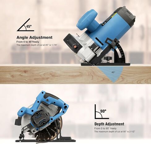 11A Circular Saw Corded, 6000RPM Electric Circular Saw with Laser Guide, Adjustable Cutting Depth 2-1/2" (90°) to 1-7/8" (45°), 7-1/4" Blade, Carpentry Tool for Wood Plastic Precision Cutting in Kuwait