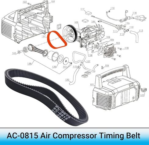 حزام توقيت ضاغط الهواء AC-0815 - بديل دقيق لـ CAC-1311 وCAC-1342 - يناسب الحرفيين، كابل PORTER CF2600، DEWALT D55141، Delta CP503، Devilbiss، Black & Decker 2-Pack in Kuwait