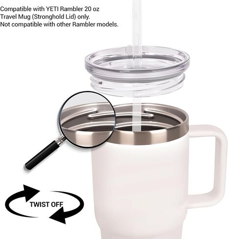 غطاء من القش لكوب السفر YETI Rambler سعة 20 أونصة (غطاء قوي) - عبوتان، غطاء بديل مقاوم للانسكاب مع ماصات تريتان، خالٍ من مادة BPA، شفاف in Saudi Arabia