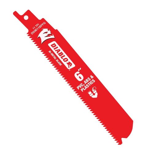 شفرة المنشار الترددية ثنائية المعدن Diablo مقاس 6 بوصات 11TPI للـ PVC وABS والبلاستيك مع طلاء Perma-Shield، وجسم هدم للقطع المستقيمة، وحافة قطع طويلة العمر 5X - DS0611BPFG5 in Kuwait