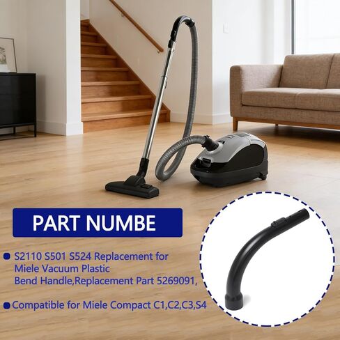 استبدال S2110 S501 S524 لمقبض منحني بلاستيكي من Miele، جزء بديل 9442601، 5269091، 5269090، كامل C1، C2، C3 وجميع المكنسة الكهربائية من سلسلة Miele S بمقبض منحني عصا خرطوم طرفية in Kuwait