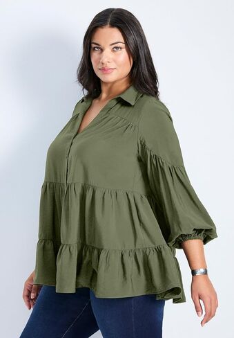 Avenue Women's Plus Size Amari Tiered Tunic Shirt in Saudi Arabia