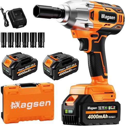 Cordless Impact Wrench 700 FT-LBS(950N.m) 1/2 Impact Gun High Torque Electric Impact Driver Cordless Impact Wrench with 21V 2x4.0Ah Battery 6 Sockets&Case for Home Car Tire Lug Nut Removal Tool in Kuwait
