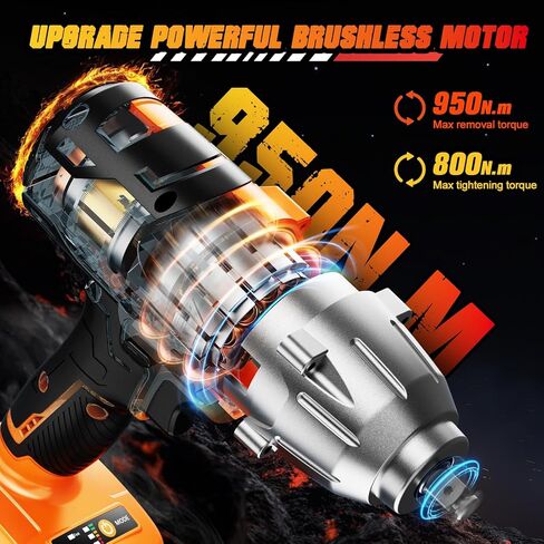 Cordless Impact Wrench 700 FT-LBS(950N.m) 1/2 Impact Gun High Torque Electric Impact Driver Cordless Impact Wrench with 21V 2x4.0Ah Battery 6 Sockets&Case for Home Car Tire Lug Nut Removal Tool in Kuwait