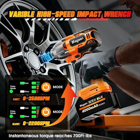 Cordless Impact Wrench 700 FT-LBS(950N.m) 1/2 Impact Gun High Torque Electric Impact Driver Cordless Impact Wrench with 21V 2x4.0Ah Battery 6 Sockets&Case for Home Car Tire Lug Nut Removal Tool in Kuwait