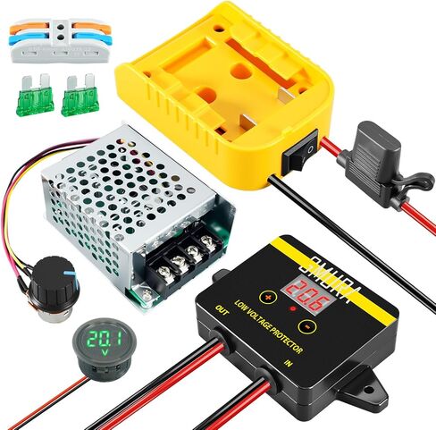 طقم محول بطارية عجلة الطاقة مناسب لبطارية ديوالت 18 فولت 20 فولت، وحدة تحكم في سرعة محرك DC PWM مع أطراف الصمامات والأسلاك وصندوق الحماية وعرض الجهد الكهربي وحامي الجهد المنخفض in Kuwait