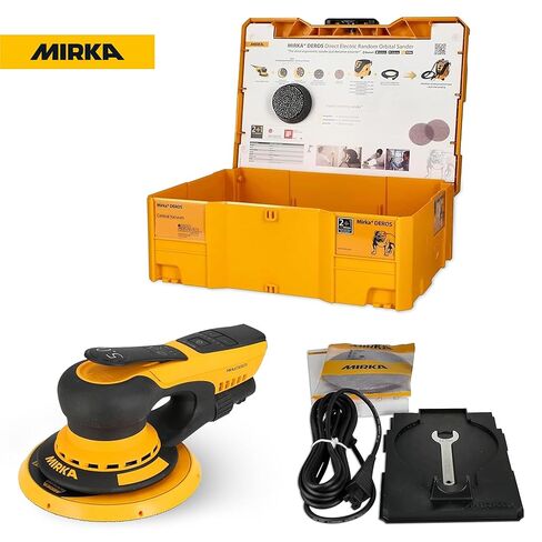 آلة صنفرة خالية من الغبار من Mirka DEROS II 650 مع حافظة، وخطاف وحلقة مقاس 6 بوصات - ماكينة سنفرة مدارية عشوائية مقاس 5.0 مم - أداة طاقة كهربائية 110 فولت لأعمال النجارة والجدران الجافة والسيارات وصنفرة الخشب in Kuwait