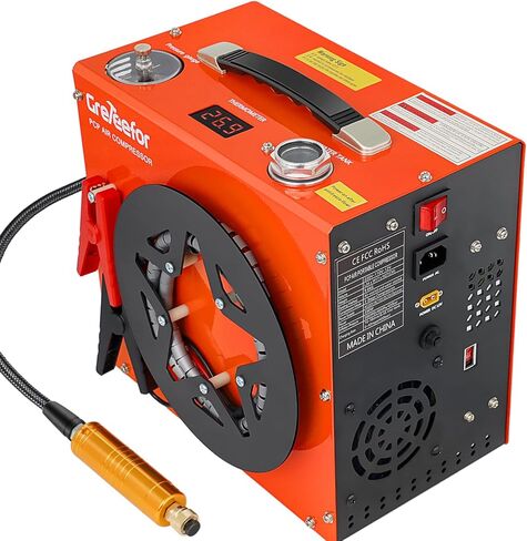 PCP Air Compressor, Max 5800 PSI / 40 MPa,350W High Pressure Portable Pump, Water & Air Cooling, Dual Auto-Stop Gauge, 12V DC & 110V AC, for Air Rifles, Paintball Tanks, HPA Cylinders, Orange in Kuwait