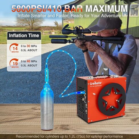 PCP Air Compressor, Max 5800 PSI / 40 MPa,350W High Pressure Portable Pump, Water & Air Cooling, Dual Auto-Stop Gauge, 12V DC & 110V AC, for Air Rifles, Paintball Tanks, HPA Cylinders, Orange in Kuwait