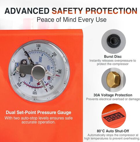 PCP Air Compressor, Max 5800 PSI / 40 MPa,350W High Pressure Portable Pump, Water & Air Cooling, Dual Auto-Stop Gauge, 12V DC & 110V AC, for Air Rifles, Paintball Tanks, HPA Cylinders, Orange in Kuwait