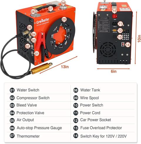 PCP Air Compressor, Max 5800 PSI / 40 MPa,350W High Pressure Portable Pump, Water & Air Cooling, Dual Auto-Stop Gauge, 12V DC & 110V AC, for Air Rifles, Paintball Tanks, HPA Cylinders, Orange in Kuwait