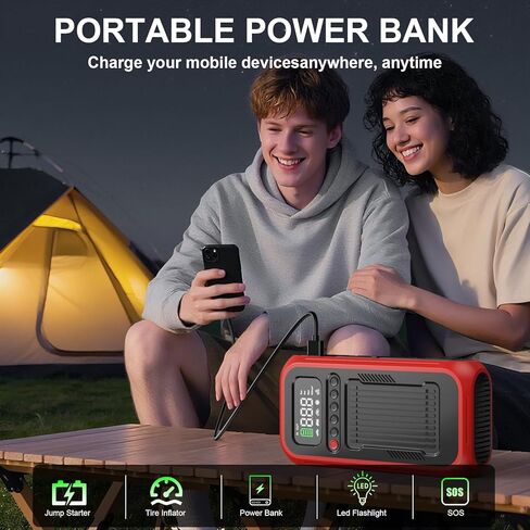 ضاغط هواء محمول مع جهاز تشغيل القفز، منفاخ إطارات رقمي 150 رطل لكل بوصة مربعة، صندوق قفز لبطارية السيارة 4000 أمبير مع بنك طاقة 20000 مللي أمبير في الساعة، مضخة هواء لاسلكية للإيقاف التلقائي للسيارات والشاحنات والدراجات النارية والدراجات in Kuwait