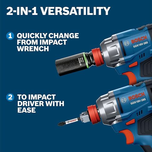 BOSCH GDX18V-285 18V مفتاح عزم دوران متوسط ​​بدون فرش 2 في 1 مفتاح ربط وسائق - عزم دوران 2500 رطل، عزم دوران منفصل 360 قدم-رطل، 0-3600 تأثير/دقيقة، خفيف الوزن 2.4 رطل (أداة عارية) in Kuwait