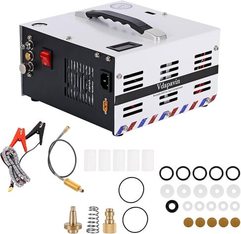 ضاغط هواء PCP، 4500 رطل لكل بوصة مربعة / 30 ميجاباسكال، طاقة مزدوجة 12 فولت تيار مستمر أو تيار متردد منزلي 120 فولت، ضاغط PCP، تضخم سريع لبنادق PCP الهوائية، كرات الطلاء، وأسطوانات الغوص، ضاغط عالي الضغط in Kuwait