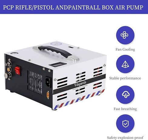 ضاغط هواء PCP، 4500 رطل لكل بوصة مربعة / 30 ميجاباسكال، طاقة مزدوجة 12 فولت تيار مستمر أو تيار متردد منزلي 120 فولت، ضاغط PCP، تضخم سريع لبنادق PCP الهوائية، كرات الطلاء، وأسطوانات الغوص، ضاغط عالي الضغط in Kuwait