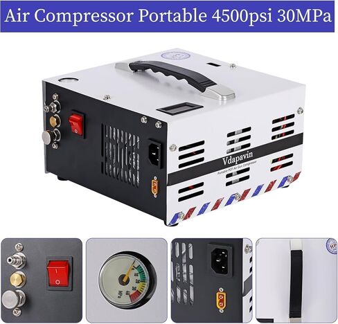 ضاغط هواء PCP، 4500 رطل لكل بوصة مربعة / 30 ميجاباسكال، طاقة مزدوجة 12 فولت تيار مستمر أو تيار متردد منزلي 120 فولت، ضاغط PCP، تضخم سريع لبنادق PCP الهوائية، كرات الطلاء، وأسطوانات الغوص، ضاغط عالي الضغط in Kuwait