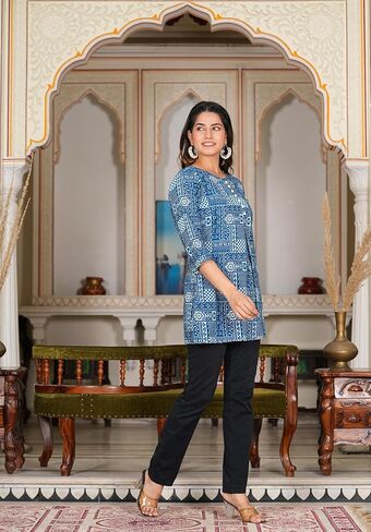 Yash Gallery Women's Cotton Geomatric Printed Short Kurti For Summer in Saudi Arabia
