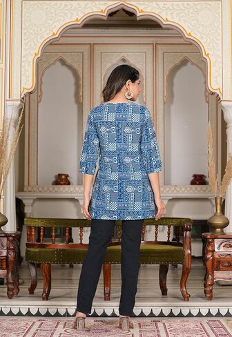 Yash Gallery Women's Cotton Geomatric Printed Short Kurti For Summer in Saudi Arabia