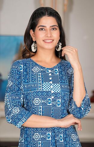 Yash Gallery Women's Cotton Geomatric Printed Short Kurti For Summer in Saudi Arabia