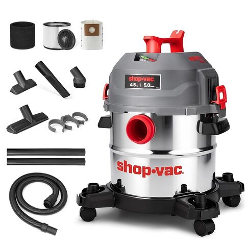 مكنسة Shop-Vac سعة 5 جالون فائقة الهدوء للرطب والجاف، مكنسة كهربائية رطبة/جافة بخزان من الفولاذ المقاوم للصدأ بقوة 4.5 حصان مع ملحقات، 1-7/8 بوصة. × خرطوم 7 قدم، سلك 15 قدم، مثالي لموقع العمل، المرآب، ورشة العمل والمنزل 5430542 in Kuwait