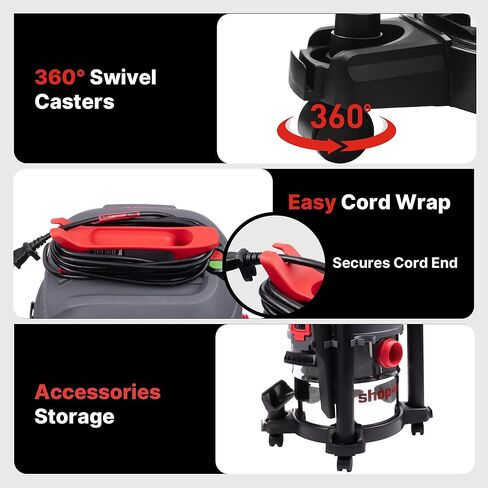 مكنسة Shop-Vac سعة 5 جالون فائقة الهدوء للرطب والجاف، مكنسة كهربائية رطبة/جافة بخزان من الفولاذ المقاوم للصدأ بقوة 4.5 حصان مع ملحقات، 1-7/8 بوصة. × خرطوم 7 قدم، سلك 15 قدم، مثالي لموقع العمل، المرآب، ورشة العمل والمنزل 5430542 in Kuwait