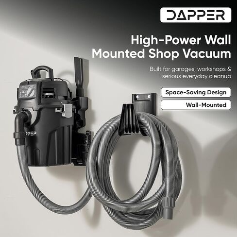 مكنسة Dapper Supply 6 جالون للتركيب على الحائط رطب/جاف، 5.5 ذروة حصان، خرطوم 30 قدم، مكنسة كهربائية ومنفاخ، تتضمن ملحقات للجراج والسيارة وورشة العمل وموقع العمل in Kuwait