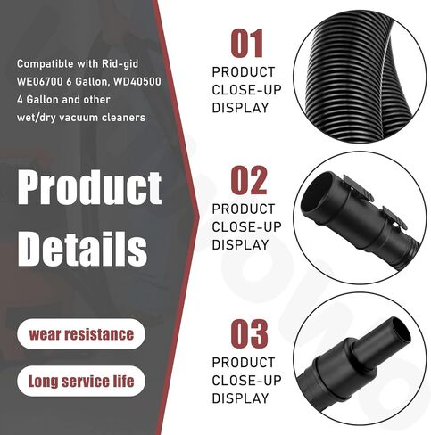 31713 طقم خرطوم مكنسة رطب/جاف بطول 7 أقدام مع محول 1-1/4 بوصة لمكانس Rid-gid WE06700 6 جالون، WD40500 4 جالون in Kuwait