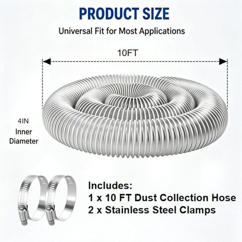 POOLTALE PVC Dust Collection Hose 4IN x 10FT, Puncture Resistant Flexible Clear Fume with Carbon Steel Wire Coil for dust collection systems, 1 Pack in Kuwait