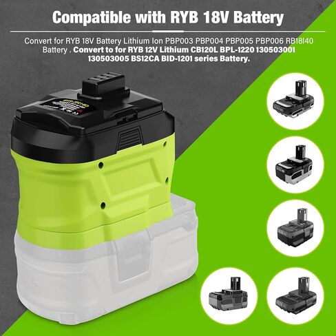 لمحول بطارية Ryobi 18 فولت إلى 12 فولت، محول بطارية ليثيوم لأدوات Ryobi 12 فولت اللاسلكية CB120L CB121L BPL-1220 130503001 130503005 in Kuwait
