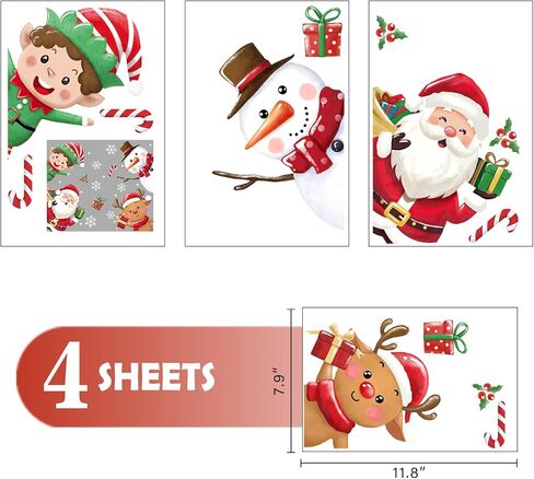 Mfault Christmas Snowman Window Clings, Xmas Snowflakes Snowballs Stickers Decals Decorations, Winter Holiday Gifts Peppermint Candy Cane Home Kitchen Decor in Saudi Arabia