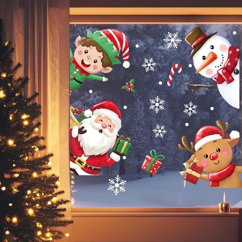 Mfault Christmas Snowman Window Clings, Xmas Snowflakes Snowballs Stickers Decals Decorations, Winter Holiday Gifts Peppermint Candy Cane Home Kitchen Decor in Saudi Arabia