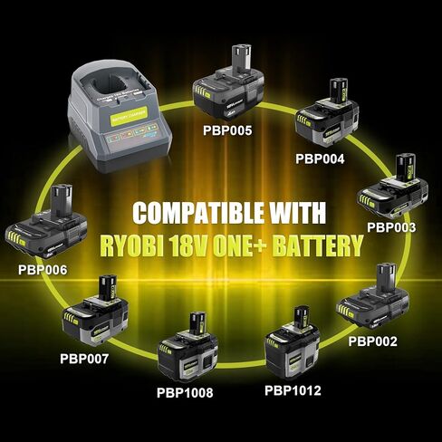 بديل TenHutt P118 لشاحن بطارية Ryobi 18V PCG002 PCG004C PCG008، متوافق مع بطاريات Ryobi ONE+ 18 فولت ليثيوم أيون PBP002 PBP003 PBP004 PBP005 PBP006 PBP007 PBP1008 PBP1012 PBP1104 in Kuwait