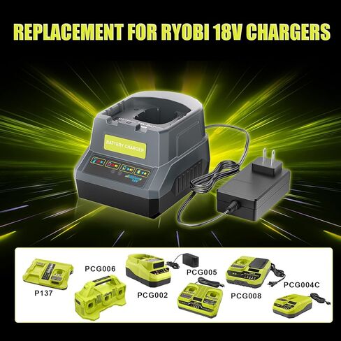بديل TenHutt P118 لشاحن بطارية Ryobi 18V PCG002 PCG004C PCG008، متوافق مع بطاريات Ryobi ONE+ 18 فولت ليثيوم أيون PBP002 PBP003 PBP004 PBP005 PBP006 PBP007 PBP1008 PBP1012 PBP1104 in Kuwait