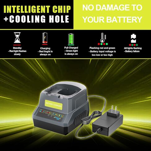 بديل TenHutt P118 لشاحن بطارية Ryobi 18V PCG002 PCG004C PCG008، متوافق مع بطاريات Ryobi ONE+ 18 فولت ليثيوم أيون PBP002 PBP003 PBP004 PBP005 PBP006 PBP007 PBP1008 PBP1012 PBP1104 in Kuwait