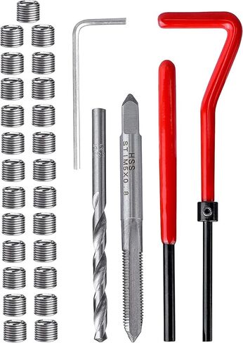 fixinus 30 Piece M6 x 1.0mm Thread Repair Insert Kit, Stainless Steel Thread Repair Kit Helicoil Coil Compatible Hand Tool Set for Auto Repair in Kuwait