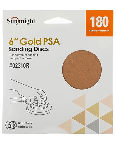 أقراص صنفرة PSA مقاس 6 بوصات من Sunmight Gold - عصا على وسادات ورق الصنفرة ذاتية اللصق لصنفرة DA، هيكل السيارة، الخشب، المعدن، التلميع، ورق الرمل الجاف - أقراص حبيبات مزدوجة الحركة - 180 جم، 5 أقراص in Kuwait