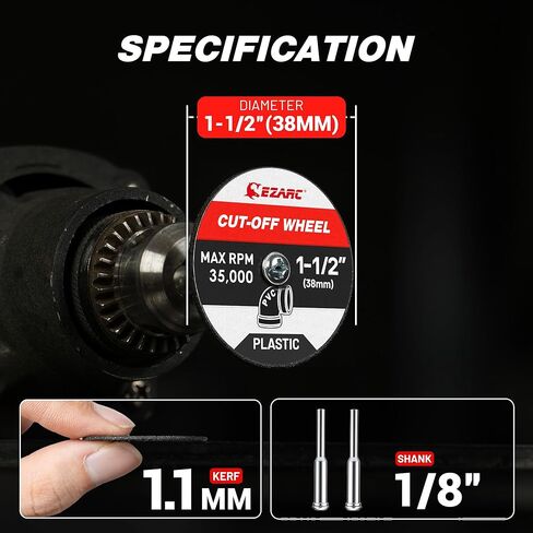 عجلات قطع بلاستيكية من EZARC 1-1/2، ملحقات قرص قطع أدوات دوارة معززة بالألياف الزجاجية مقاس 1.5 بوصة × 1/8 بوصة تتضمن 2 مغزل، 32 حزمة in Kuwait