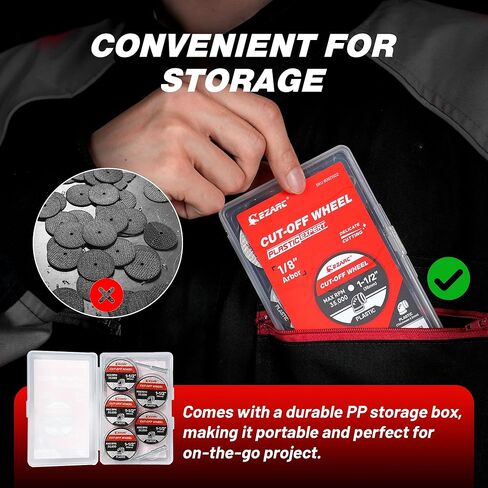 عجلات قطع بلاستيكية من EZARC 1-1/2، ملحقات قرص قطع أدوات دوارة معززة بالألياف الزجاجية مقاس 1.5 بوصة × 1/8 بوصة تتضمن 2 مغزل، 32 حزمة in Kuwait